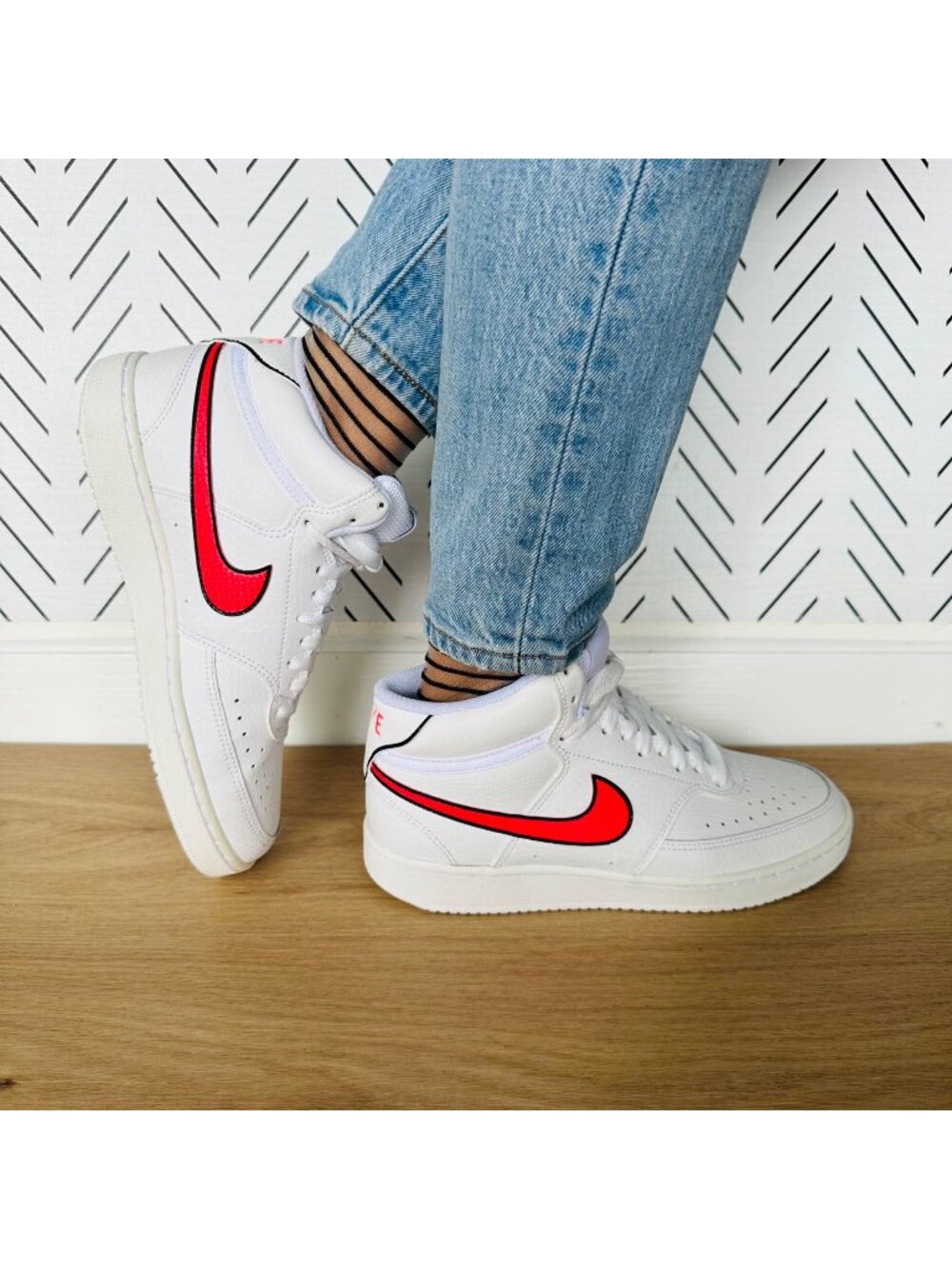 ⭐Nike Court Vision Mid Leather Women Shoes Sz 6.5 White Red Sneaker CD5436-102